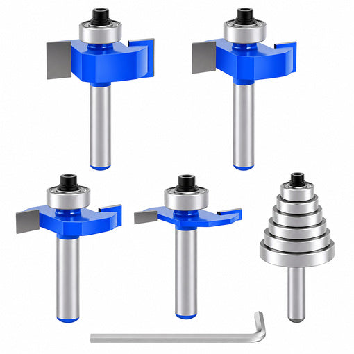 4PCS Rabbeting Router Bit Set 1/4" Shank with 6 Bearings Set