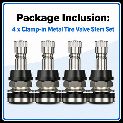 Clamp-in Metal Tire Valve Stem Set
