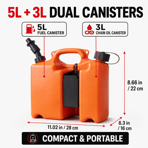 Portable Dual-Chamber Chainsaw Fuel and Bar Oil Container