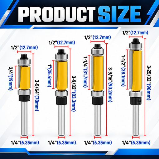 4PCS Top and Bottom Bearing Flush Trim Router Bits Set