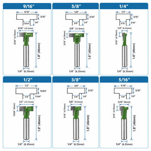 6PCS 1/4" Shank Router Keyhole Bit Set