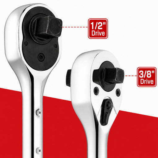 Extendable 1/2" and 3/8" Dual Drive Ratchet Wrench