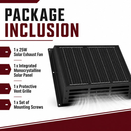 25W Solar Powered Exhaust Fan with 430 CFM High Airflow Ventilation
