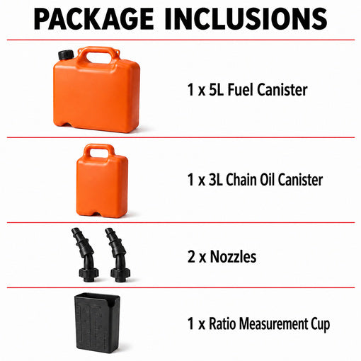 Portable Dual-Chamber Chainsaw Fuel and Bar Oil Container