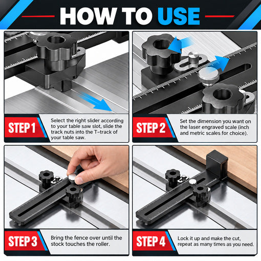 2-Roller Thin Rip Table Saw Jig Guide