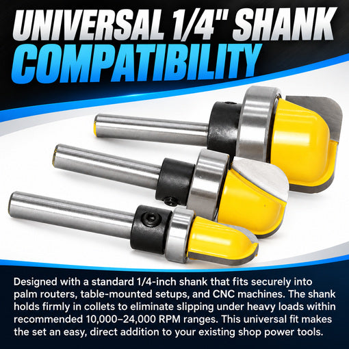 3PCS 1/4" Shank Bowl and Tray Template Router Bit Set