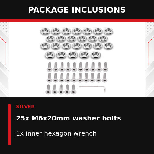 25PCS Fender Bumper Washers Engine Bay Dress Up Fastener Kit