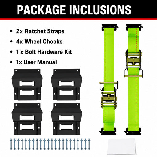 Tractor/Mower/ATV/UTV Heavy-Duty Wheel Chock Tie Down Kit