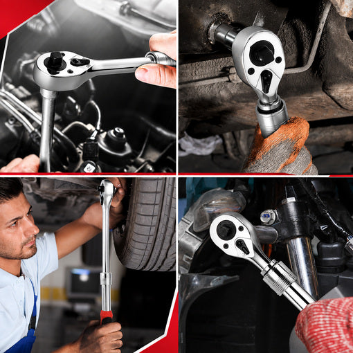 Extendable 1/2" and 3/8" Dual Drive Ratchet Wrench
