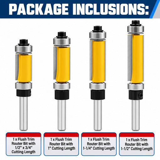 4PCS Top and Bottom Bearing Flush Trim Router Bits Set