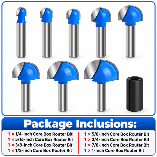 8PCS Core Box Router Bit Set