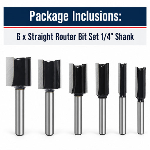 6PCS Straight Router Bit Set 1/4" Shank