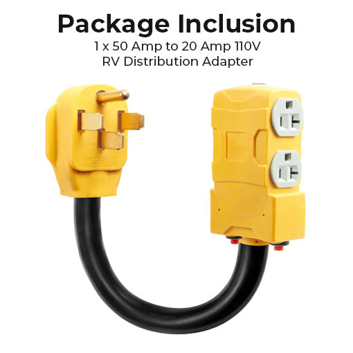 50 Amp to 20 Amp 110V RV Distribution Adapter