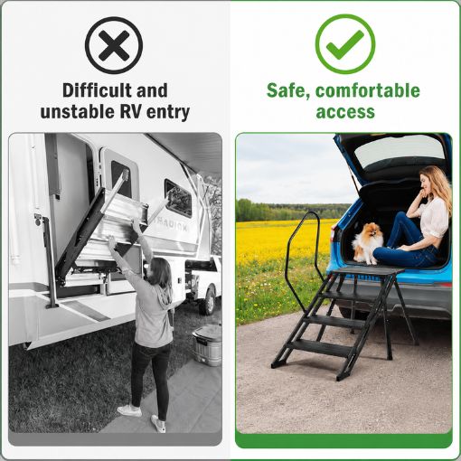 4-Step Foldable RV Steps with Handrail
