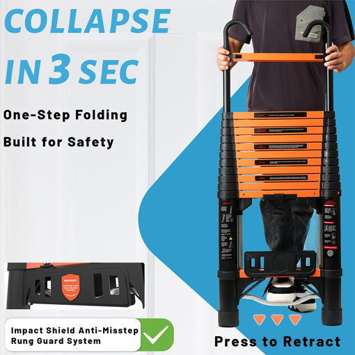 One-Step Collapsible 12.5FT Telescoping Ladder