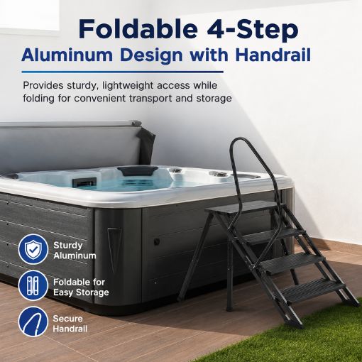 4-Step Foldable RV Steps with Handrail