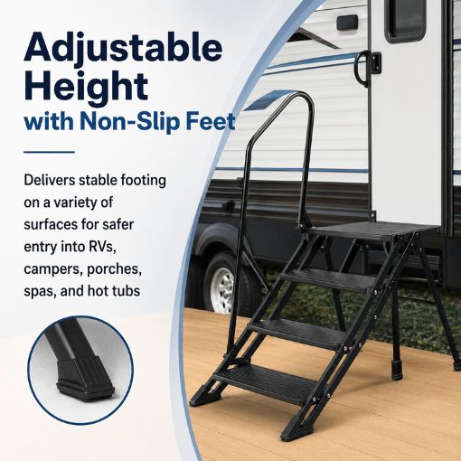 4-Step Foldable RV Steps with Handrail
