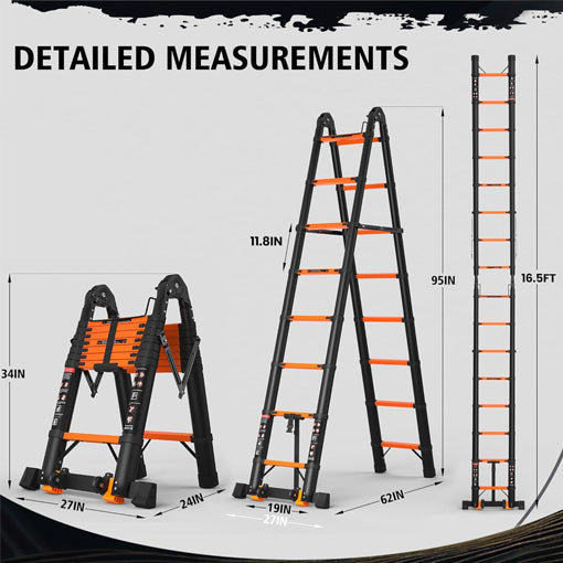 Heavy Duty 16.5 FT Telescoping A-Frame Ladder