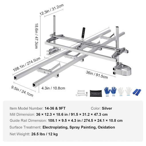 Chainsaw Mill and Rail Mill Guide System Complete Kit