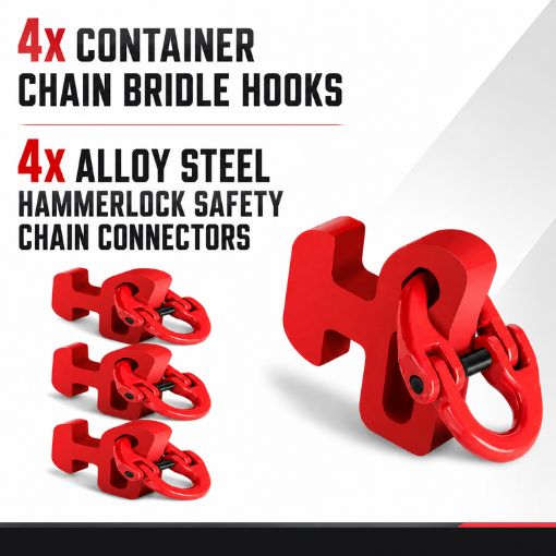 4-Pack Shipping Container Chain Bridle Hooks with Hammerlocks