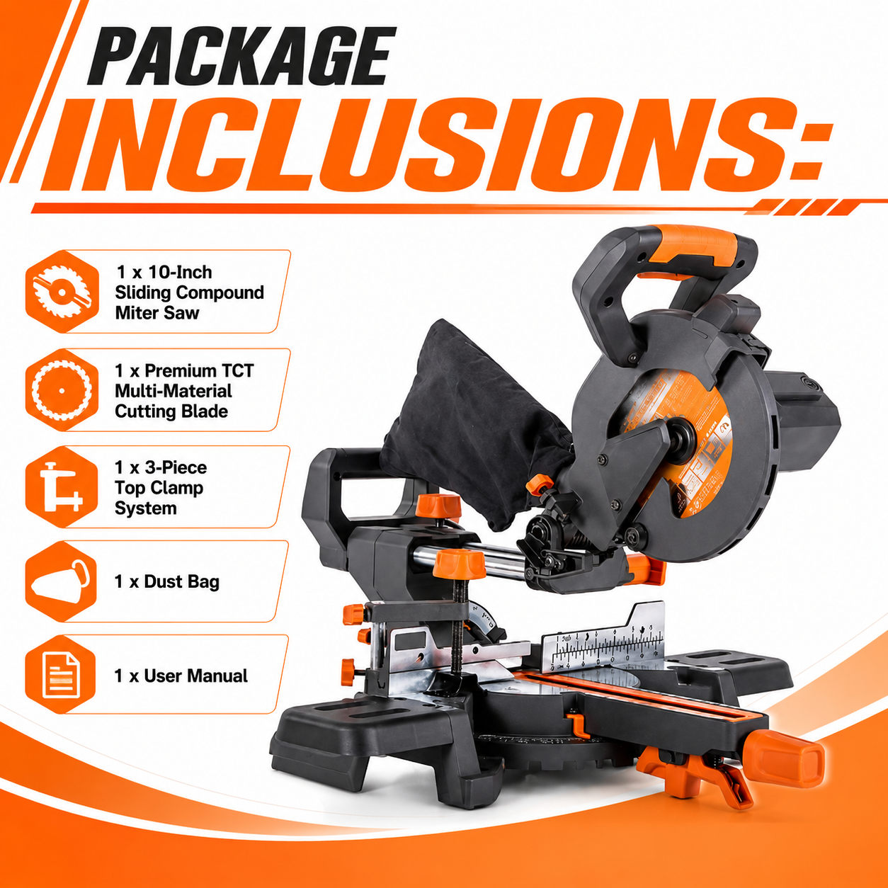 10-Inch Sliding Compound Miter Saw with Multi-Material Cutting Blade