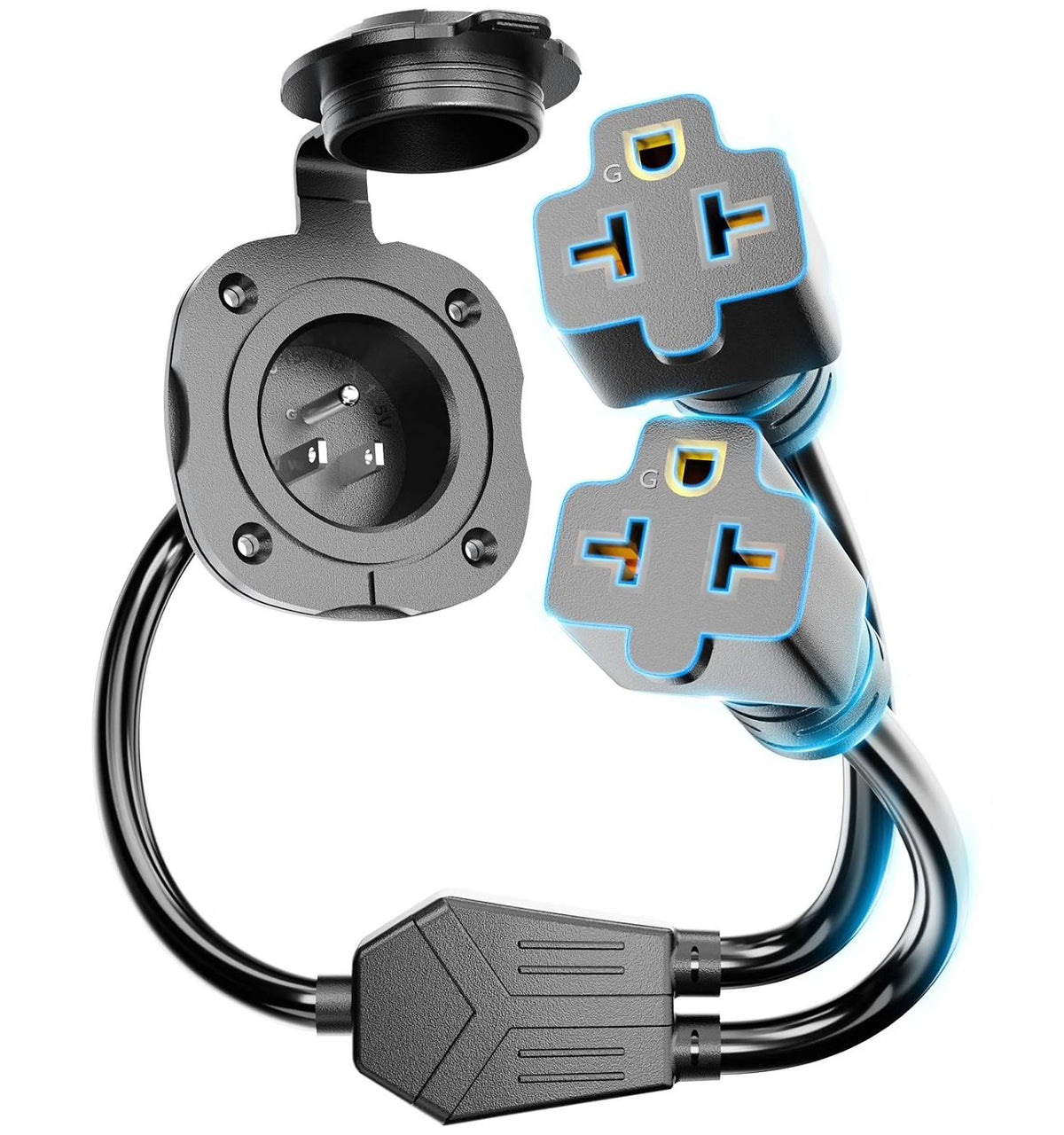 20A 125V Shipping Container Power Inlet Plug with Dual 18" Extension Cord
