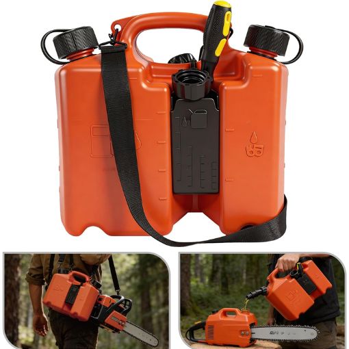 On-The-Go Dual-Chamber Chainsaw Fuel and Bar Oil Can