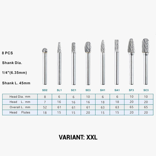 1/4" Metal Carbide Burr Set