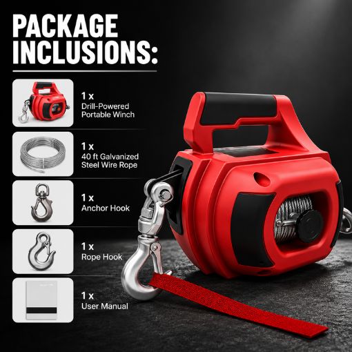 Drill-Powered Portable Winch with Steel Wire Rope