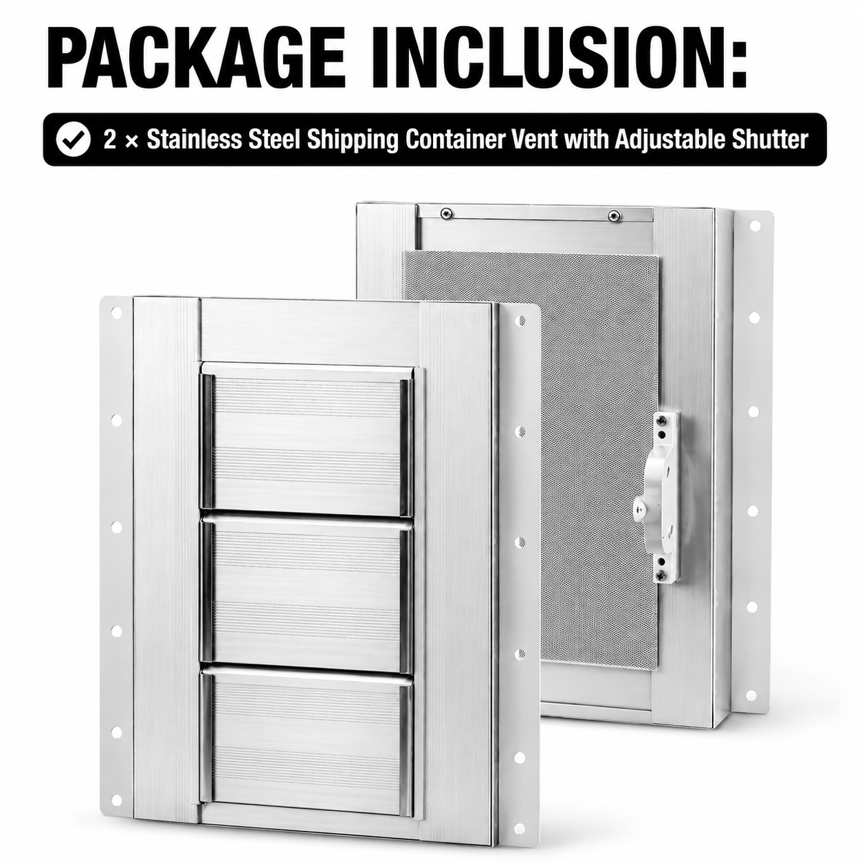 2-Pack Stainless Steel Shipping Container Vent with Adjustable Shutter