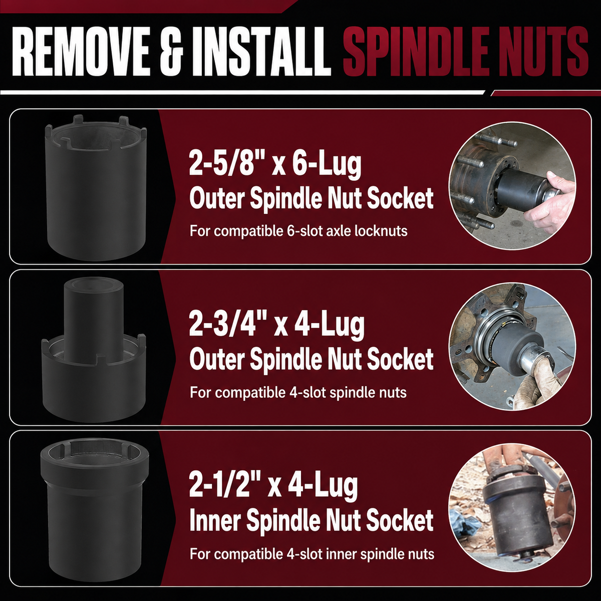 5-Piece Spindle Nut Socket Tool Kit