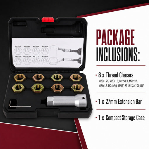 10-Piece Axle Spindle and Wheel Stud Thread Chaser Set