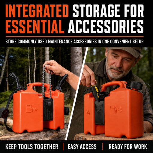 On-The-Go Dual-Chamber Chainsaw Fuel and Bar Oil Can