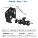 Camera Clamp Mount with 360-Degree Ballhead Arm Product Dimension