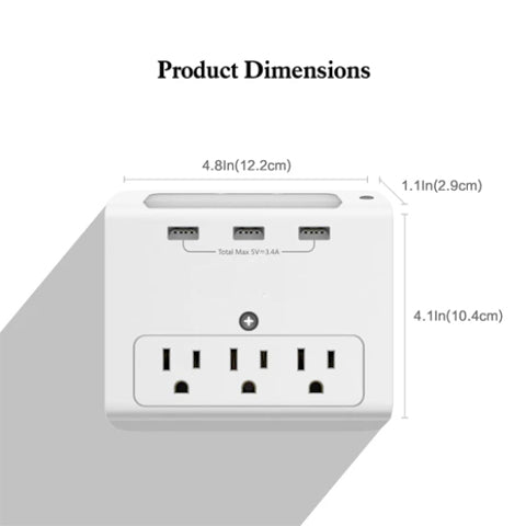 6 Outlet Wall Socket Expander Dimensions