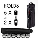Holds 6 cans or 2 bottles of wine