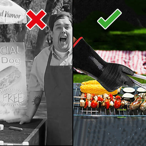 Without using a heat glove VS using the Heat Resistant BBQ Grill Gloves