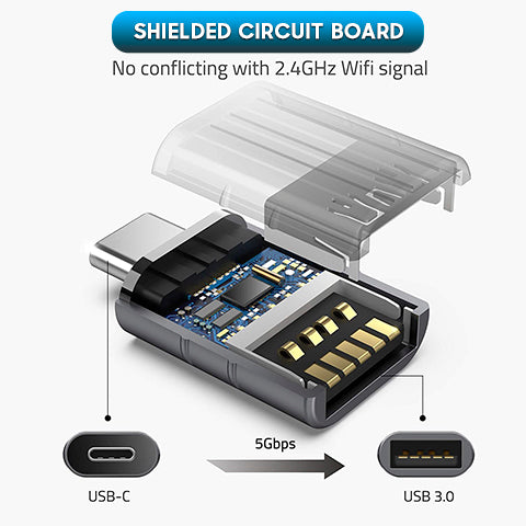 USB C to USB Adapter has a shielded circuit board