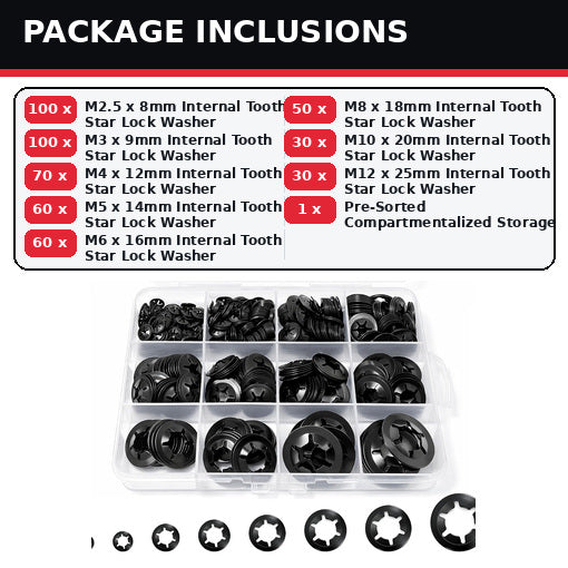 500PCS Internal Tooth Star Lock Washers Assortment Kit