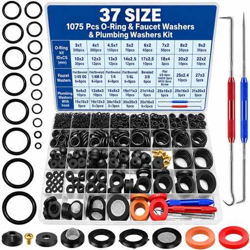 1075 PCS O-Ring and Faucet Washers and Plumbing Washers Assortment Kit