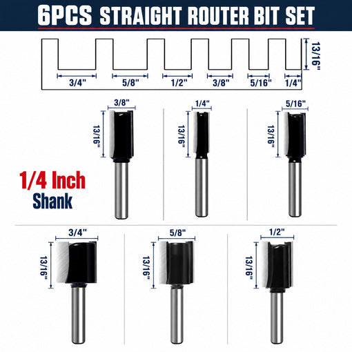 6PCS Straight Router Bit Set 1/4" Shank