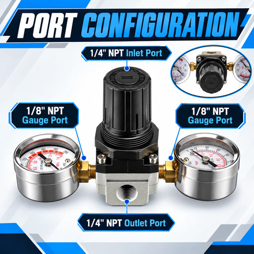 4-Port Air Regulator System with 0-200 PSI Gauge