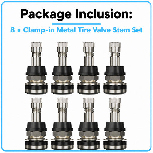 Clamp-in Metal Tire Valve Stem Set