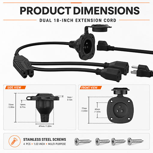 Shipping Container Power Inlet with Dual-Plug 18-Inch Extension Cord