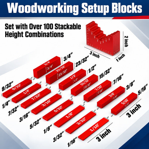 16Pcs Router Saw and Table Saw Setup Height Blocks Gauge