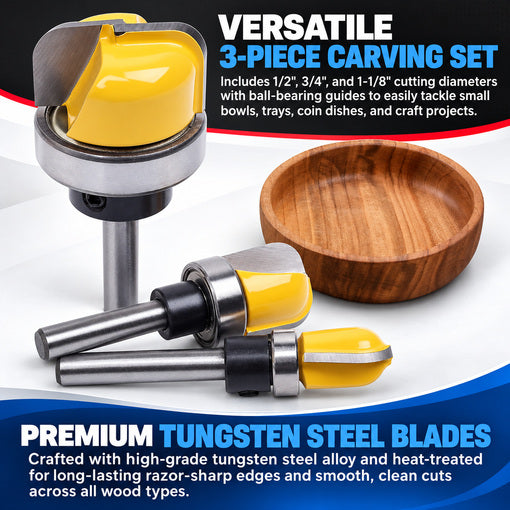 3PCS Bowl and Tray Template Router Bit Set