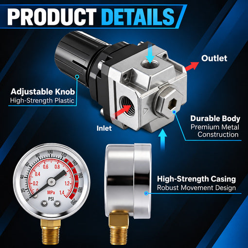 4-Port Air Regulator System with 0-200 PSI Gauge