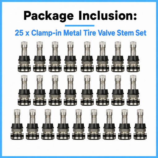 Clamp-in Metal Tire Valve Stem Set