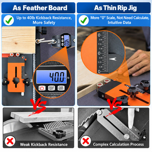 2-in-1 Thin Rip Jig and Feather Boards for Table Saw Jig Guide