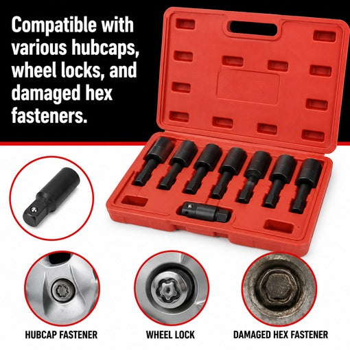 9-Piece Hubcap and Wheel Lock Removal Kit